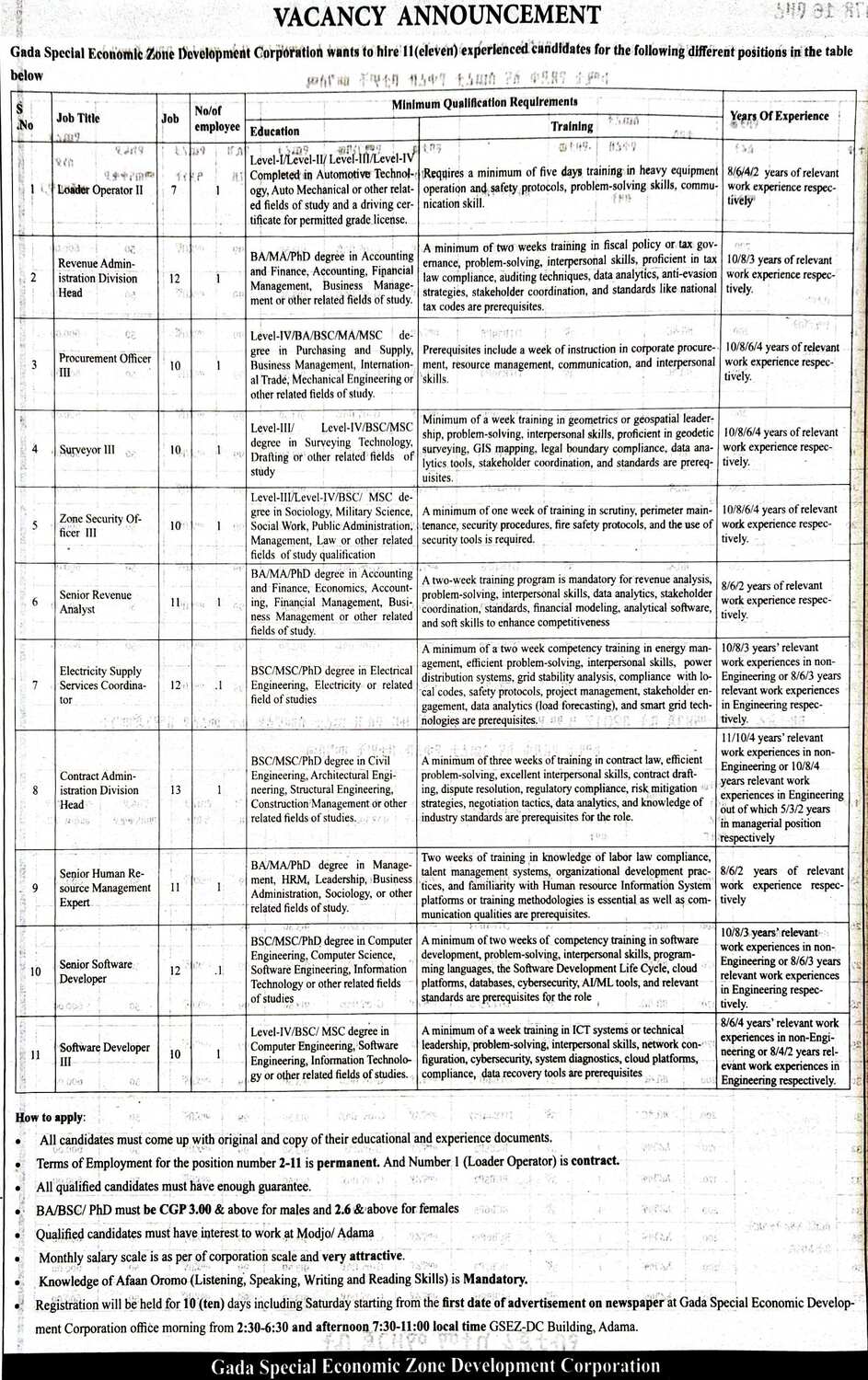 Gada Special Economic Zone Job Vacancy
